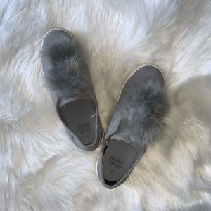Furry Grey Slip on Shoes